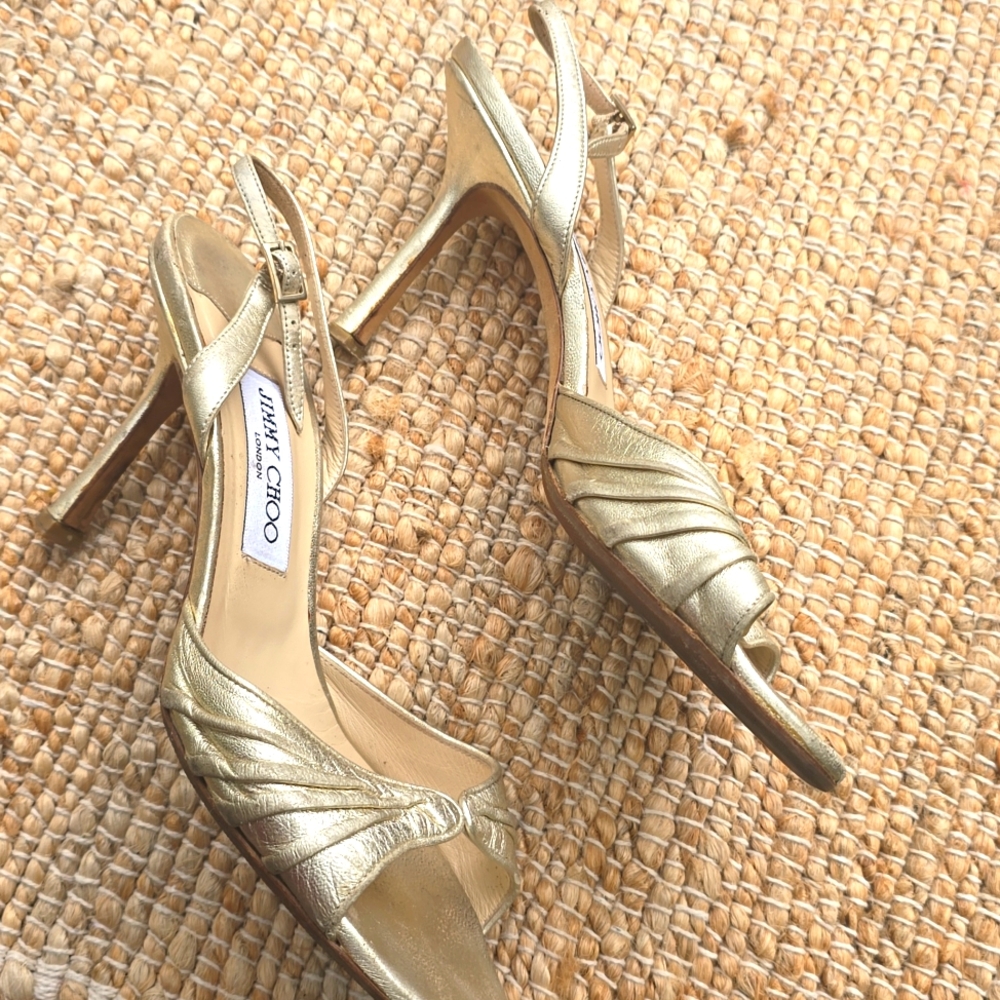 Jimmy Choo Gold Heels Open Toe size 38 EU / 8